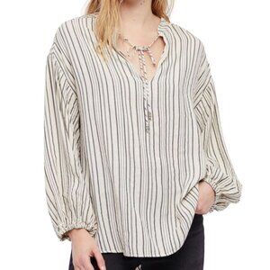 Free People Rhythm of the Night Tunic Top XS Beige Black Striped Textured Boho